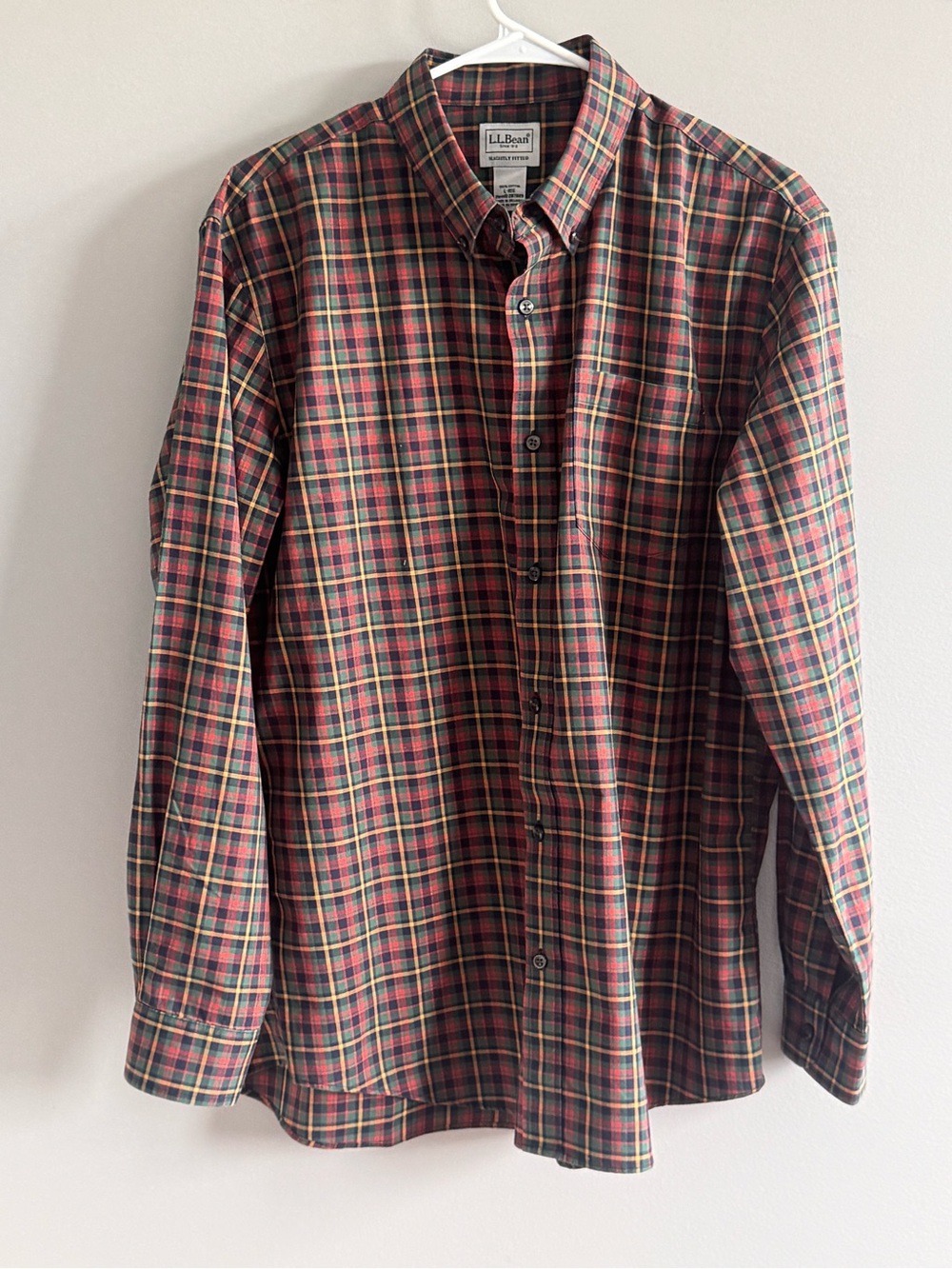 L.L.Bean TrueCool Plaid Button Down Shirt Large NWT Green Red Cotton